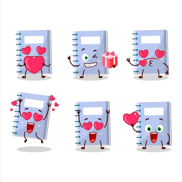 Blue Book Cartoon Character Love Cute Emoticon Vector Illustration —  Vetores de Stock