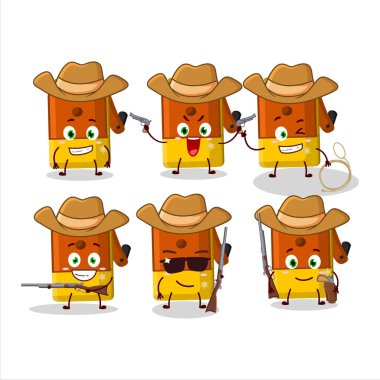 Cool cowboy orange pencil sharpener table cartoon character with a cute hat. Vector illustration