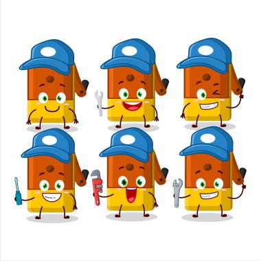 mechanic orange pencil sharpener table cute mascot character with pliers. Vector illustration