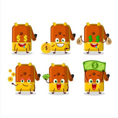 Orange pencil sharpener table cartoon character with cute emoticon bring money. Vector illustration