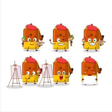 Artistic Artist of orange pencil sharpener table cartoon character painting with a brush. Vector illustration