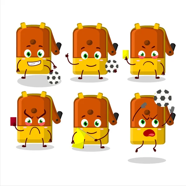 Orange Pencil Sharpener Table Cartoon Character Working Football Referee Vector — 스톡 벡터