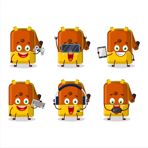 Orange Pencil Sharpener Table Cartoon Character Playing Games Various Cute — стоковый вектор