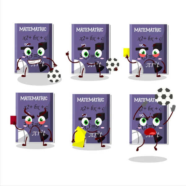 Matemathic Book Cartoon Character Working Football Referee Vector Illustration — Image vectorielle