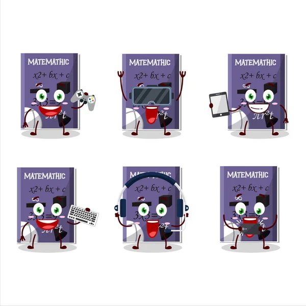Matemathic Book Cartoon Character Playing Games Various Cute Emoticons Vector — Image vectorielle