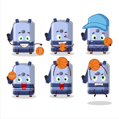 Talented blue pencil sharpener table cartoon character as a basketball athlete. Vector illustration