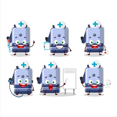 Doctor profession emoticon with blue pencil sharpener table cartoon character. Vector illustration