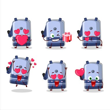 Blue pencil sharpener table cartoon character with love cute emoticon. Vector illustration