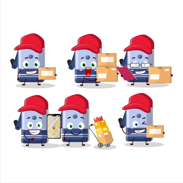 Cartoon Character Design Blue Pencil Sharpener Table Working Courier Vector — 图库矢量图片
