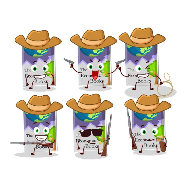 Cool Cowboy Economic Books Cartoon Character Cute Hat Vector Illustration — Διανυσματικό Αρχείο