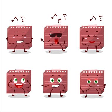 An image of red sticky note dancer cartoon character enjoying the music. Vector illustration