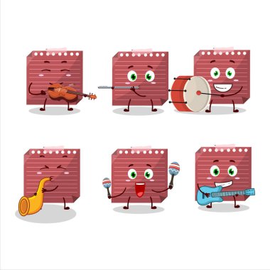 Cartoon character of red sticky note playing some musical instruments. Vector illustration