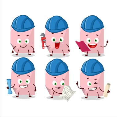 architect pink sticky note cute mascot character with pliers. Vector illustration