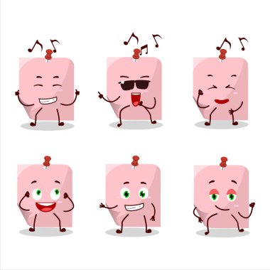 An image of pink sticky note dancer cartoon character enjoying the music. Vector illustration