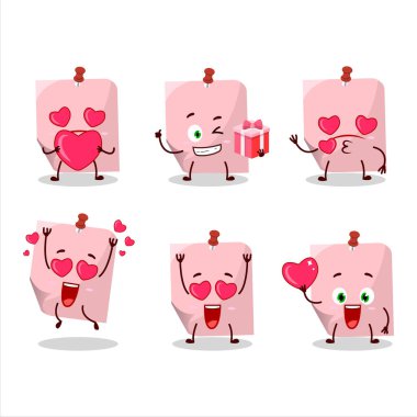 Pink sticky note cartoon character with love cute emoticon. Vector illustration
