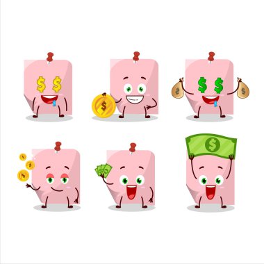 Pink sticky note cartoon character with cute emoticon bring money. Vector illustration