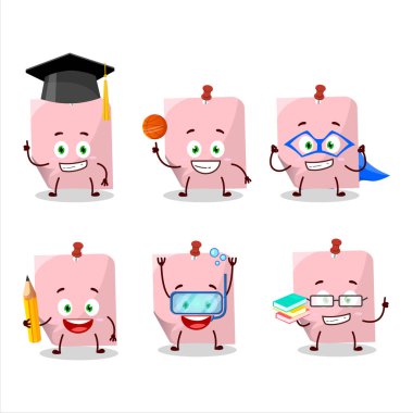 Değişik ifadeleri olan pembe yapışkan çizgi film karakteri öğrencisi. Vektör illüstrasyonu