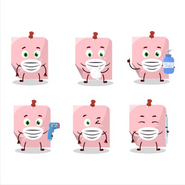 Pembe yapışkan bir karikatür tasarımı salgın sırasında sağlıklı kalmaya devam ediyor. Vektör illüstrasyonu