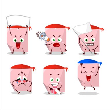 Çekici bir destekçi olarak pembe yapışkan nota karakterinin maskot tasarımı. Vektör illüstrasyonu