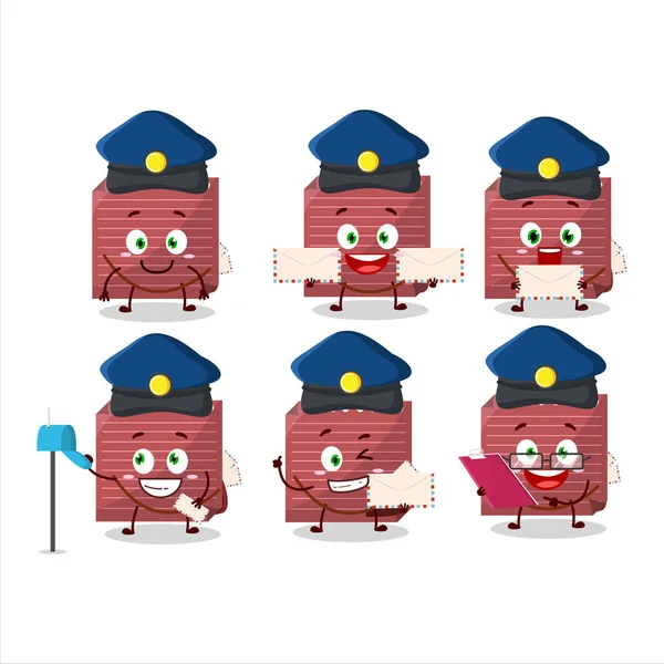 Picture Cheerful Red Sticky Note Postman Cartoon Design Concept Vector — Vettoriale Stock
