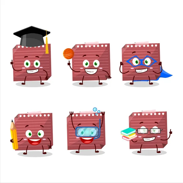 School Student Red Sticky Note Cartoon Character Various Expressions Vector — ストックベクタ
