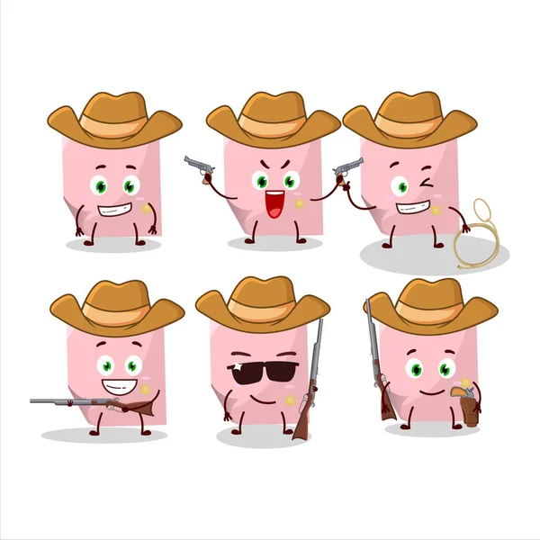 Cool Cowboy Pink Sticky Note Cartoon Character Cute Hat Vector — Vetor de Stock