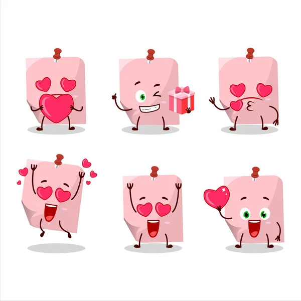 Pink Sticky Note Cartoon Character Love Cute Emoticon Vector Illustration — стоковый вектор