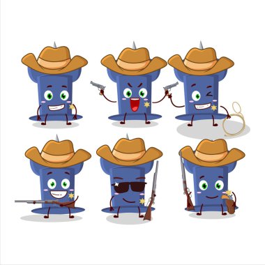 Cool cowboy blue push pin cartoon character with a cute hat. Vector illustration