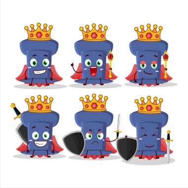 A Charismatic King blue push pin cartoon character wearing a gold crown. Vector illustration