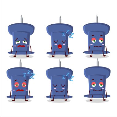 Cartoon character of blue push pin with sleepy expression. Vector illustration