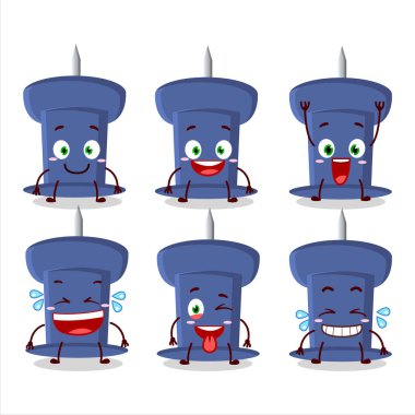 Cartoon character of blue push pin with smile expression. Vector illustration