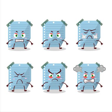 Blue sticky notes cartoon character with various angry expressions. Vector illustration