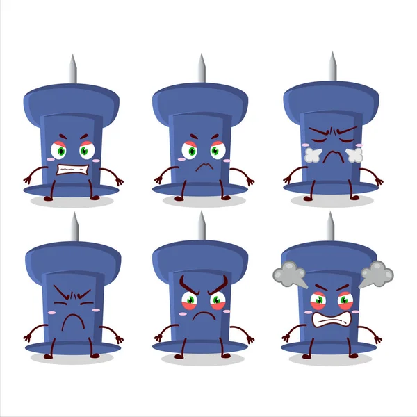 Blue Push Pin Cartoon Character Various Angry Expressions Vector Illustration — Vettoriale Stock