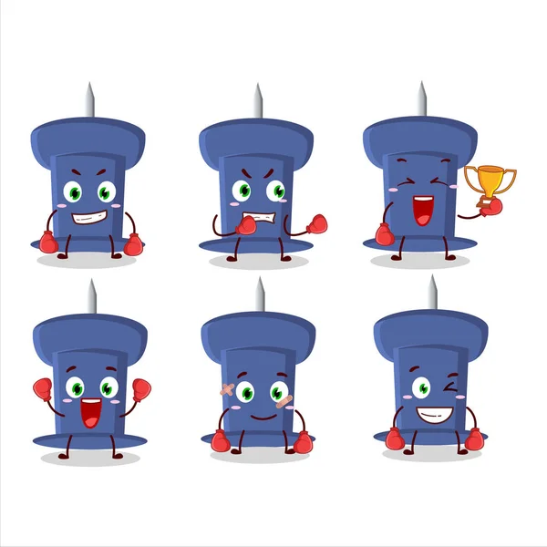 Sporty Blue Push Pin Boxing Athlete Cartoon Mascot Design Vector — Wektor stockowy