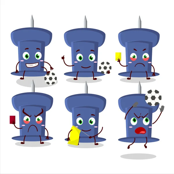 Blue Push Pin Cartoon Character Working Football Referee Vector Illustration — Wektor stockowy