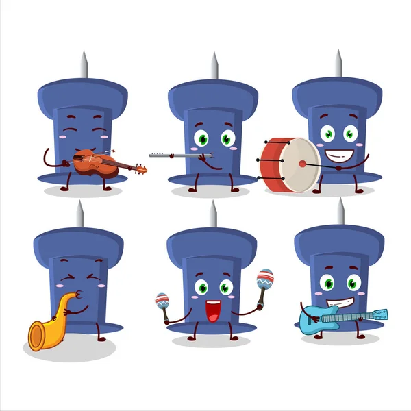Cartoon Character Blue Push Pin Playing Some Musical Instruments Vector — Archivo Imágenes Vectoriales