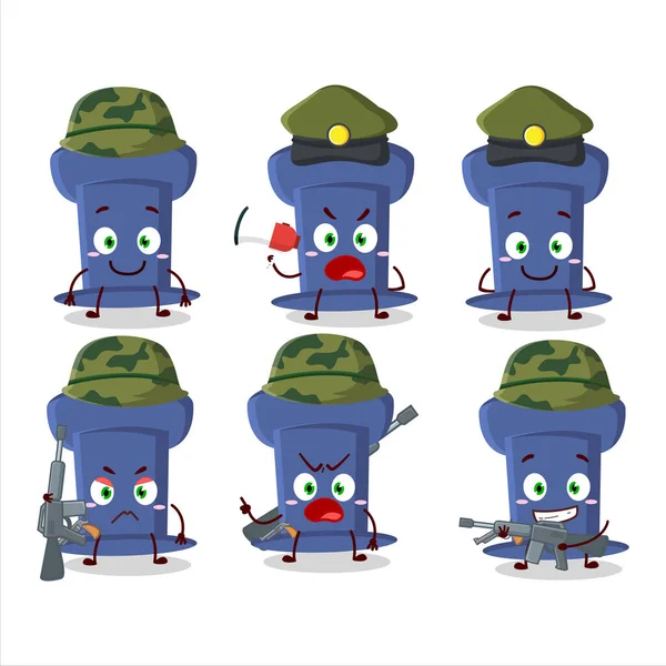 Charming Soldier Blue Push Pin Cartoon Picture Bring Gun Machine — 图库矢量图片