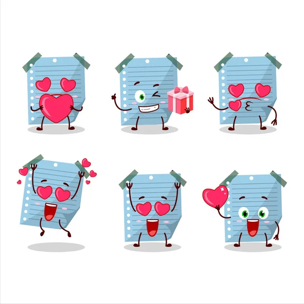Blue Sticky Notes Cartoon Character Love Cute Emoticon Vector Illustration — Stok Vektör