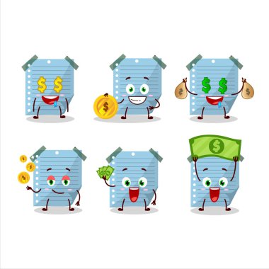 Blue sticky notes cartoon character with cute emoticon bring money. Vector illustration
