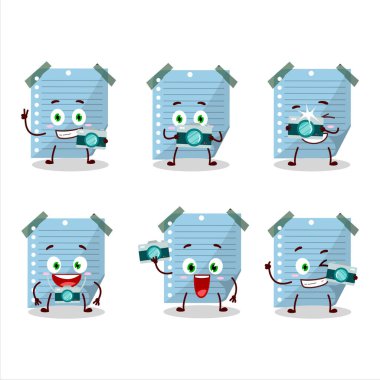 Photographer profession emoticon with blue sticky notes cartoon character. Vector illustration