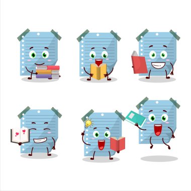A picture of blue sticky notes cartoon character concept reading an amusing book. Vector illustration