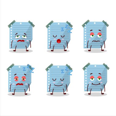 Cartoon character of blue sticky notes with sleepy expression. Vector illustration
