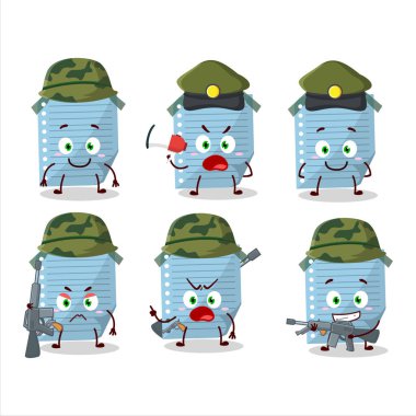 A charming soldier blue sticky notes cartoon picture bring a gun machine. Vector illustration