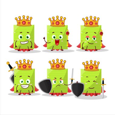 A Charismatic King green sticky notes cartoon character wearing a gold crown. Vector illustration