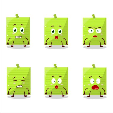 Character cartoon of green sticky notes with scared expression. Vector illustration