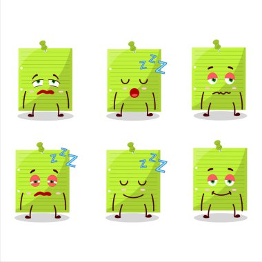 Cartoon character of green sticky notes with sleepy expression. Vector illustration