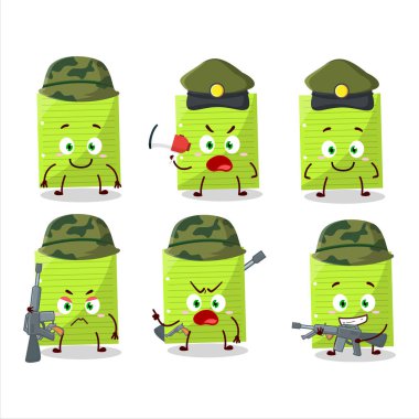 A charming soldier green sticky notes cartoon picture bring a gun machine. Vector illustration