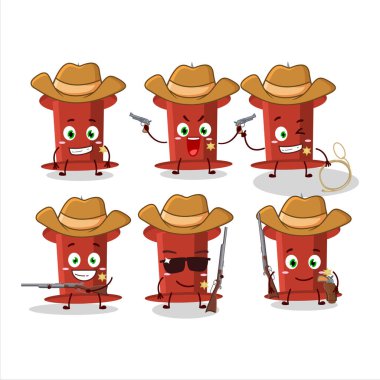Cool cowboy red push pin cartoon character with a cute hat. Vector illustration