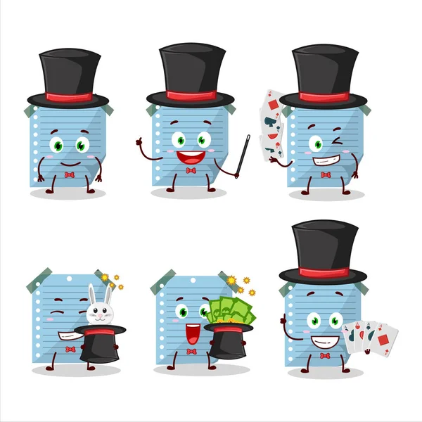 Blue Sticky Notes Magician Cartoon Character Perform Stage Vector Illustration — 图库矢量图片