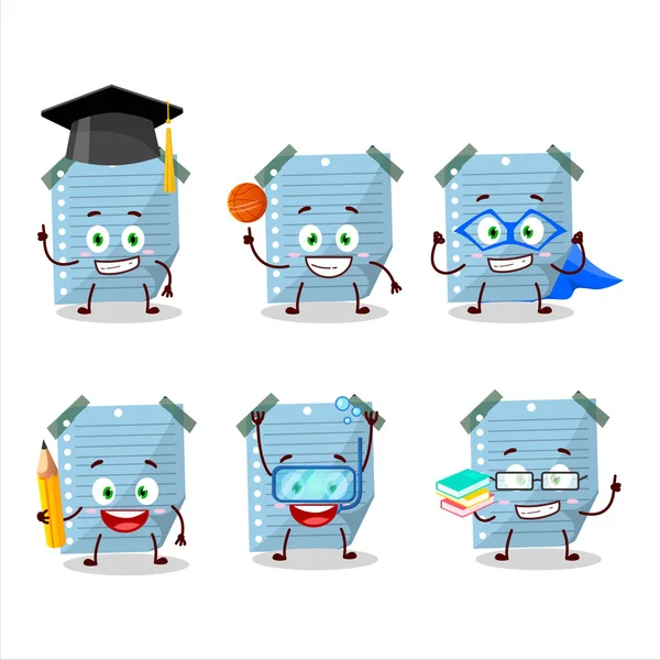 School Student Blue Sticky Notes Cartoon Character Various Expressions Vector — стоковый вектор